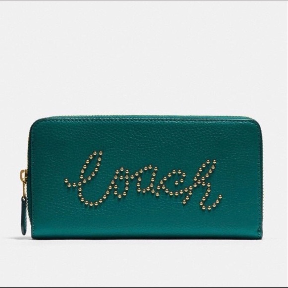 Coach Viridian Gold Studded Script Around Wallet - Picture 1 of 3
